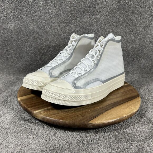 Converse Chuck Taylor 70 High Mens Sz 9 White Gray Metallic Tape Seam Shoes Used main image 6